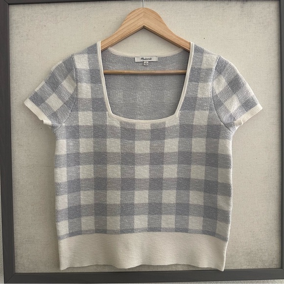 Madewell Square-Neck Sweater Tee in Gingham - Picture 3 of 6